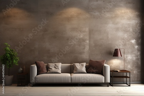 Modern living room interior background, dark wall, Scandinavian style, 3D illustration. Living room mockup. 3d rendering © Azar
