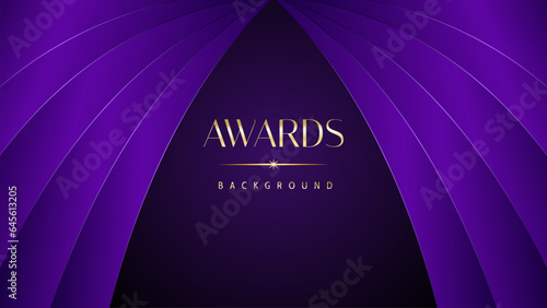 Purple golden royal awards graphics background. Elegant modern template with classy shine. Luxury premium corporate abstract design.