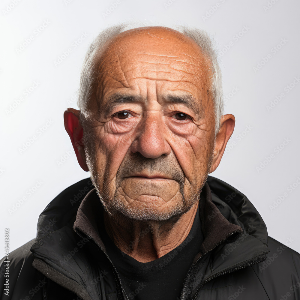 Obraz premium A high-quality studio headshot capturing the longing expression of an 81-year-old Latino man.