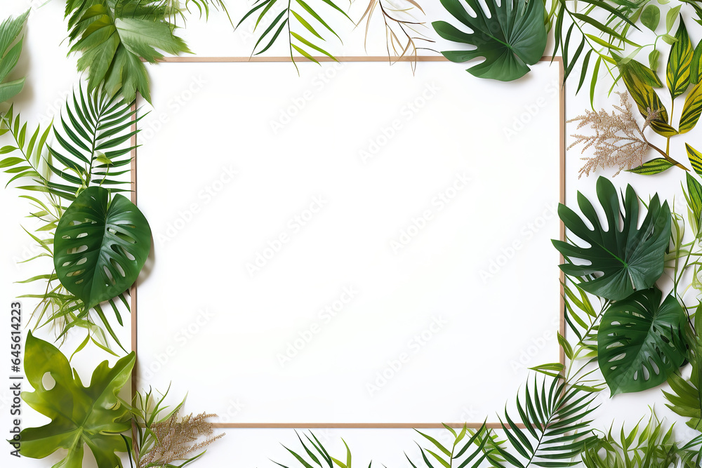 August vibe on white background with copy space. Abstract frame layout with text space,