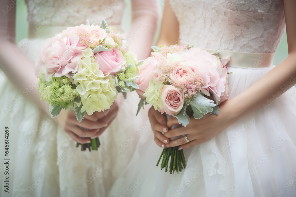 Naklejka premium bride holding bouquet of flowers