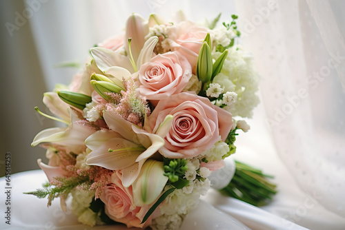 brides hold bouquets, in the style of romanticized femininity, pink and green