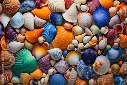 Multicolored sea shells that is large and colorful,, , packed with hidden details, panel composition mastery, , nature - based patterns