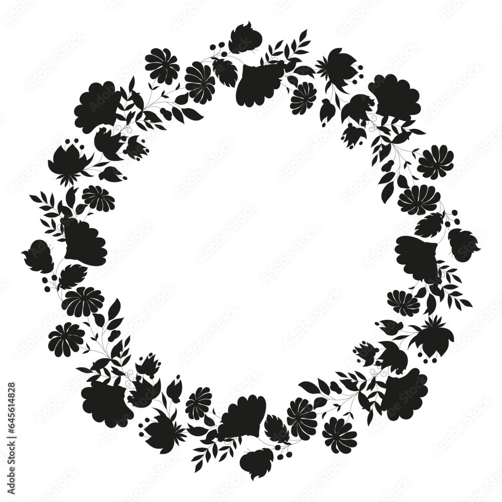 Obraz premium Bouquet of wildflowers. Round wreath of flowering plants. Medicinal herbs are ready for harvesting.