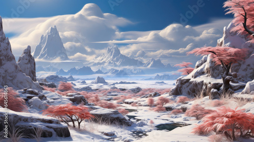 A breathtaking snowy tundra landscape with sparse boulders and drifting snow.