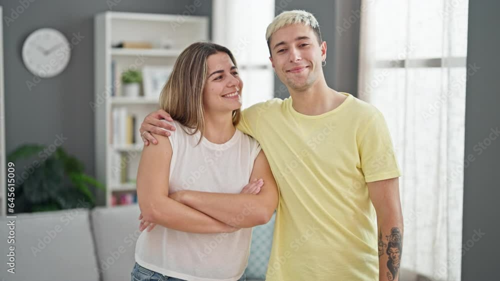 Beautiful couple smiling confident hugging each other at home Beautiful couple smiling confident hugging each other at home