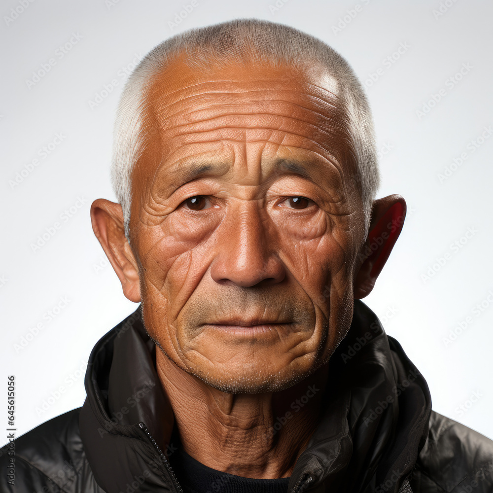 Obraz premium A captivating studio headshot of a skeptical 68-year-old Southeast Asian man.