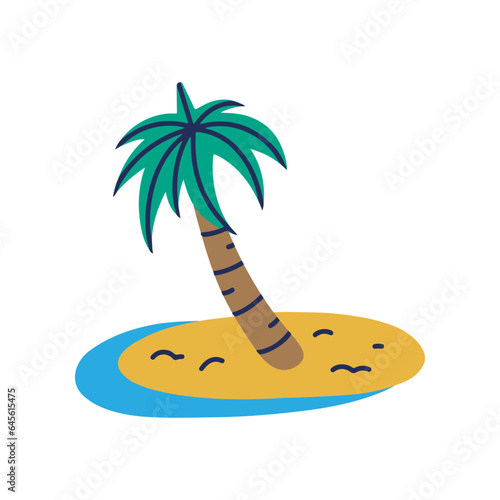 Coconut Tree Beach Flat Style Icon. Cartoon Vector Illustration