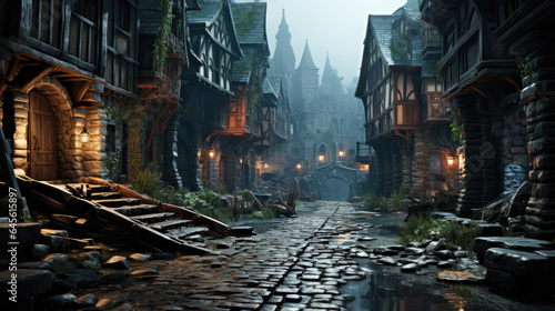 Crumbled buildings and weathered stones tell tales of old in this hyper-realistic fantasy city. © GraphicsRF
