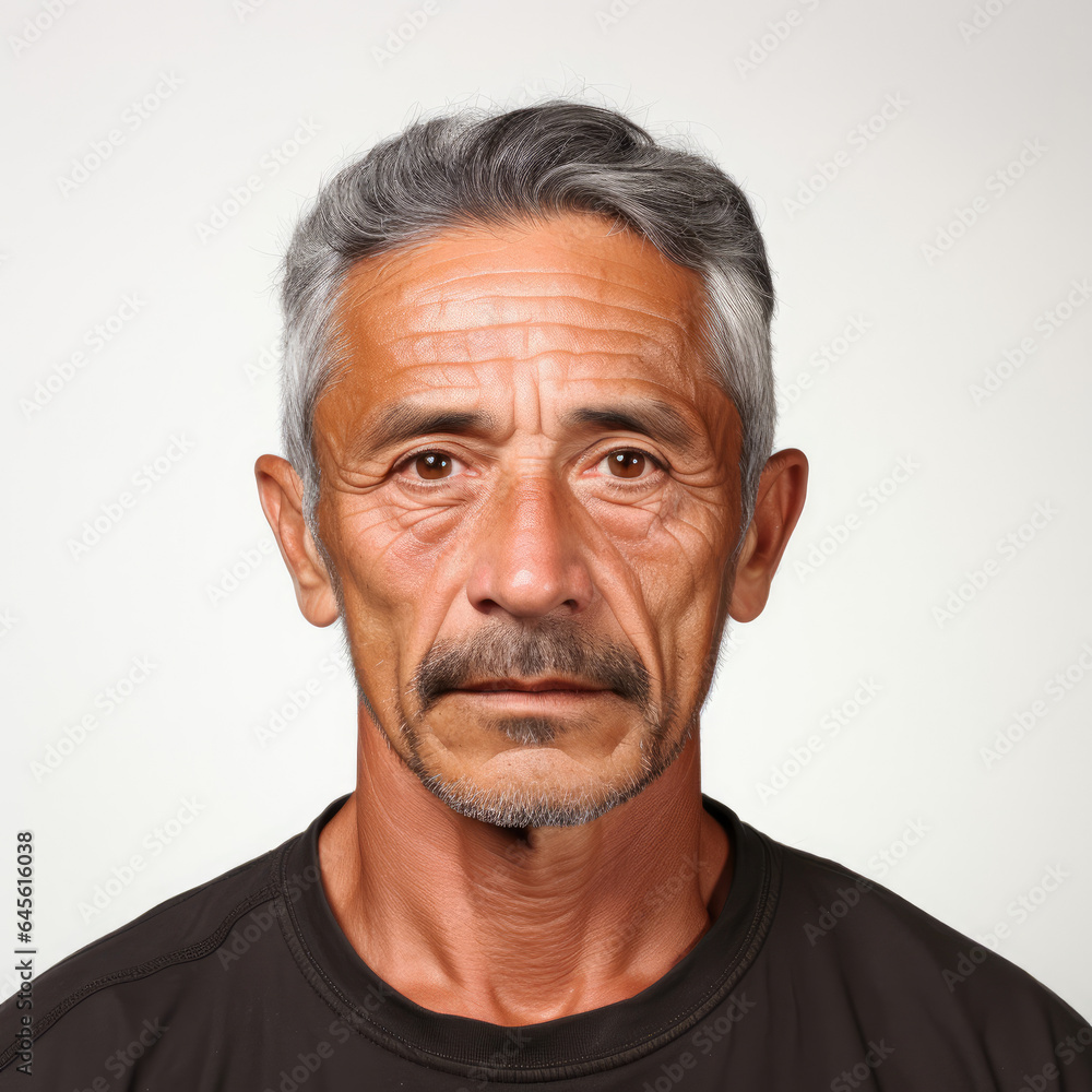 Professional studio head shot of an astounded 65-year-old Latino boy, eyes looking right. Professional studio head shot of an astounded 65-year-old Latino boy, eyes looking right.