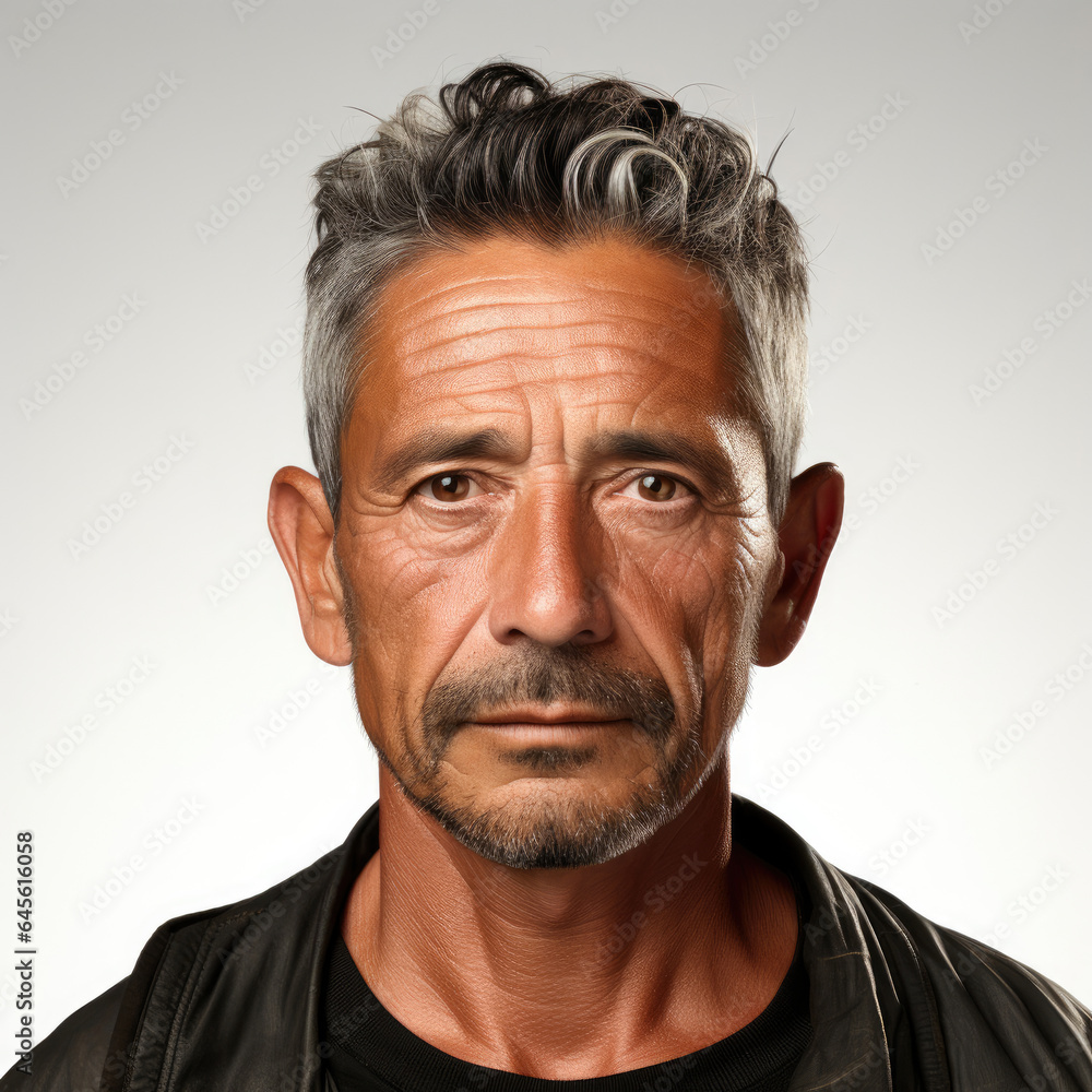 Professional studio head shot of an astounded 65-year-old Latino boy, eyes looking right. Professional studio head shot of an astounded 65-year-old Latino boy, eyes looking right.