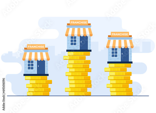 Franchise shop flat illustration concept, business concept, startup strategy, expansion, development, company, can be used for landing page, ui, social media, mobile app, website banner