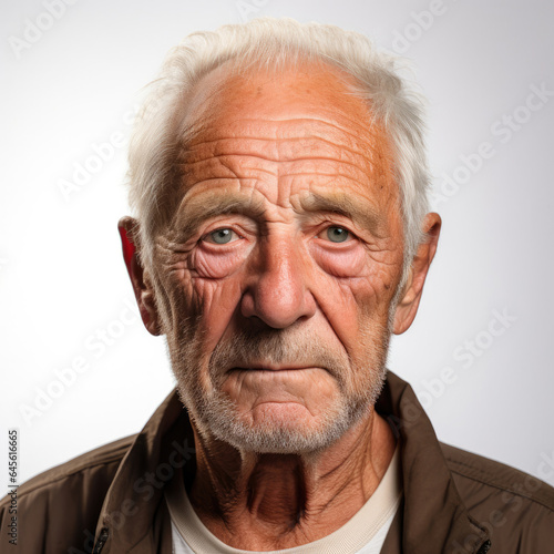 Immaculate studio headshot of a relaxed 83-year-old Caucasian man.