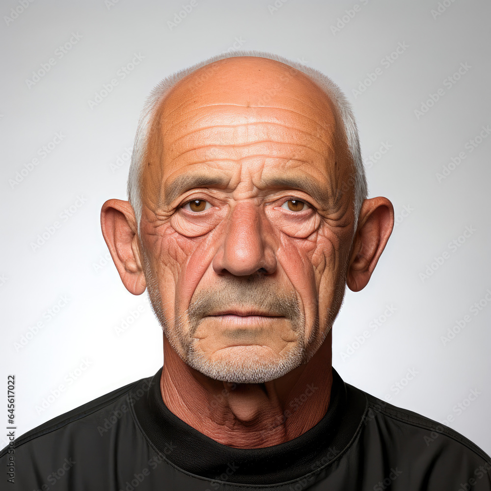 Professional head shot of a serious 62-year-old Latino man with his eyes looking left. Professional head shot of a serious 62-year-old Latino man with his eyes looking left.