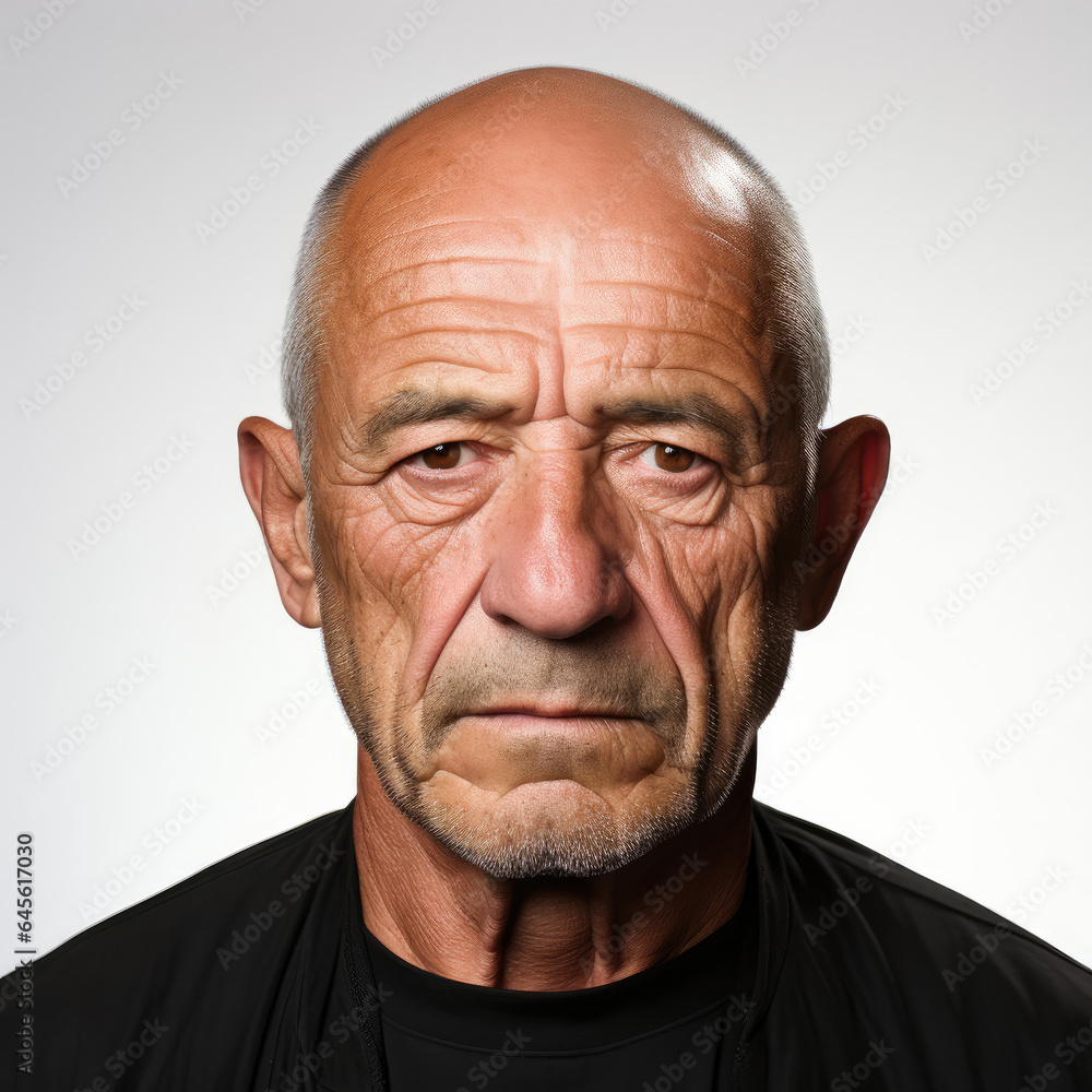 Professional head shot of a serious 62-year-old Latino man with his eyes looking left. Professional head shot of a serious 62-year-old Latino man with his eyes looking left.