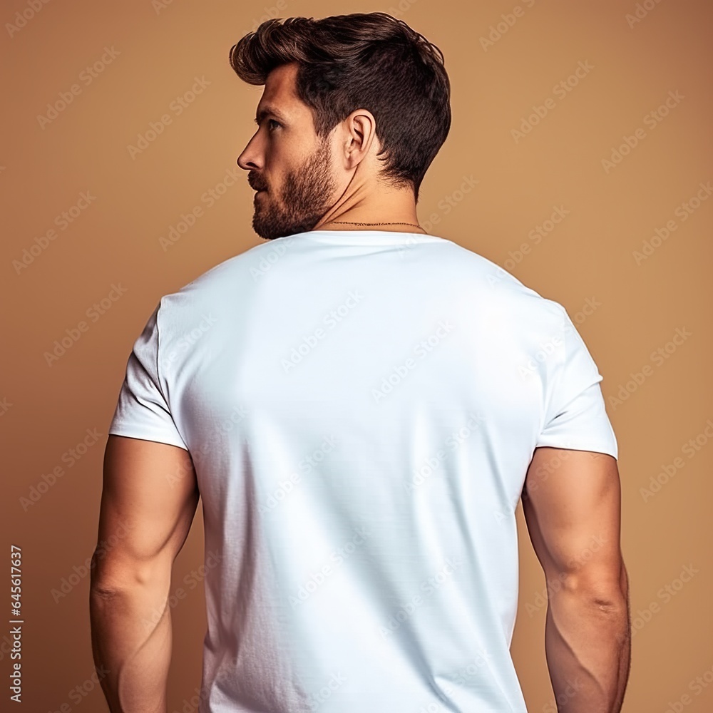 Illustration of a fashion portrait with plain t-shirt mockup, AI Generated Illustration of a fashion portrait with plain t-shirt mockup, AI Generated