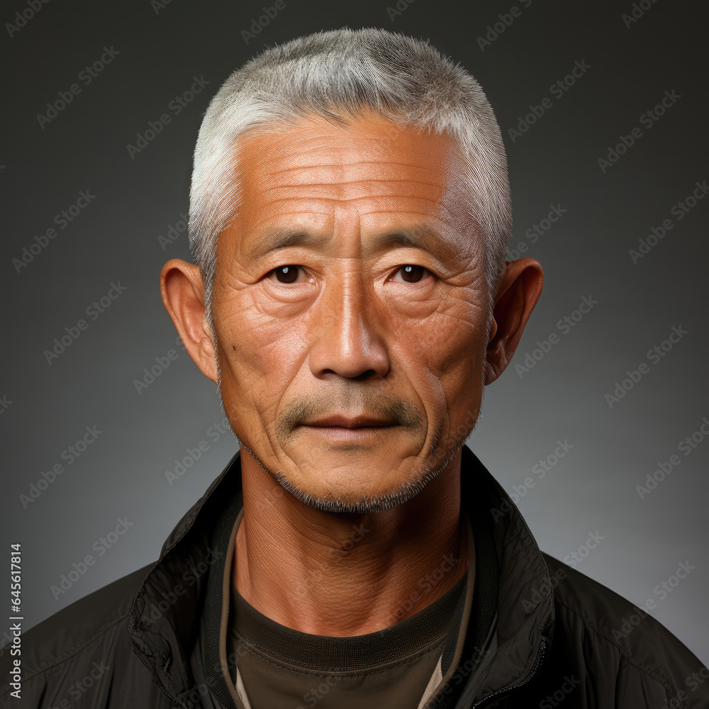 A stunning headshot of a 51-year-old East Asian man who looks impressed. A stunning headshot of a 51-year-old East Asian man who looks impressed.