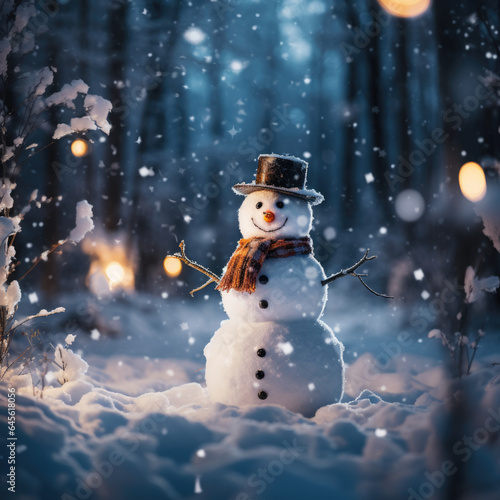 snowman and christmas tree at night - magical night © Dana