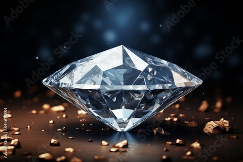 Diamond on black background with bokeh effect. 3d rendering