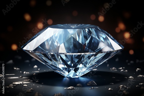 Diamond on black background with bokeh effect. 3d rendering