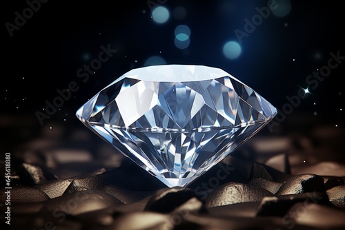 Diamond on stone background with bokeh. 3D illustration.