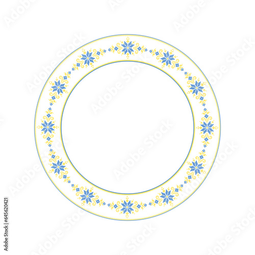 Vector illustration of Ukrainian ornament in ethnic style, identity, vyshyvanka, embroidery for print clothes, websites, banners. Background. Geometric design, border, copy space, frame