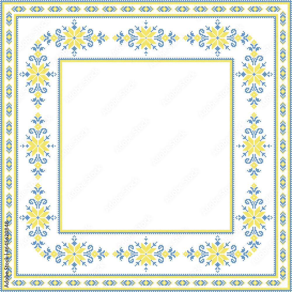 Vector illustration of Ukrainian ornament in ethnic style, identity, vyshyvanka, embroidery for print clothes, websites, banners. Background. Geometric design, border, copy space, frame Vector illustration of Ukrainian ornament in ethnic style, identity, vyshyvanka, embroidery for print clothes, websites, banners. Background. Geometric design, border, copy space, frame