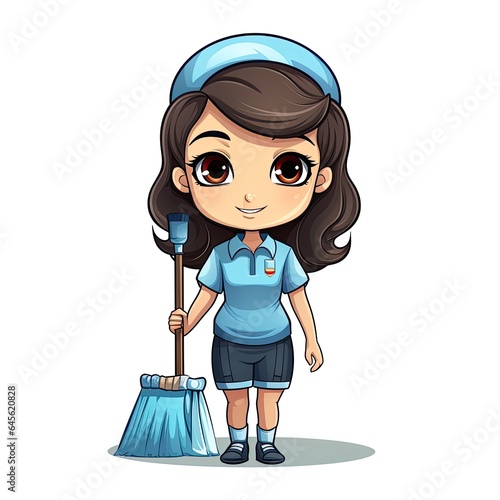 Cute Cartoon Housekeeper isolated on a white background