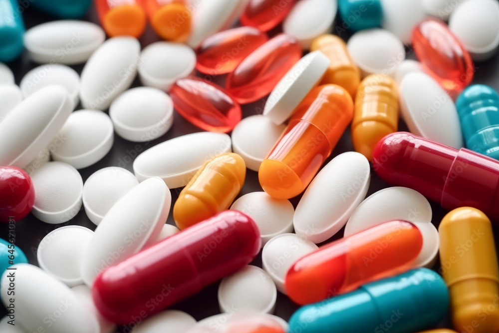 Close up of colorful pills and capsules filling the entire frame Close up of colorful pills and capsules filling the entire frame