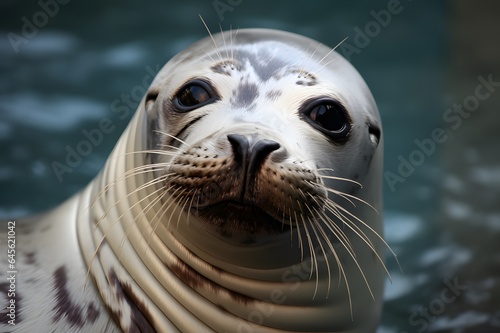 Spotted seal in the water with sparkling eyes