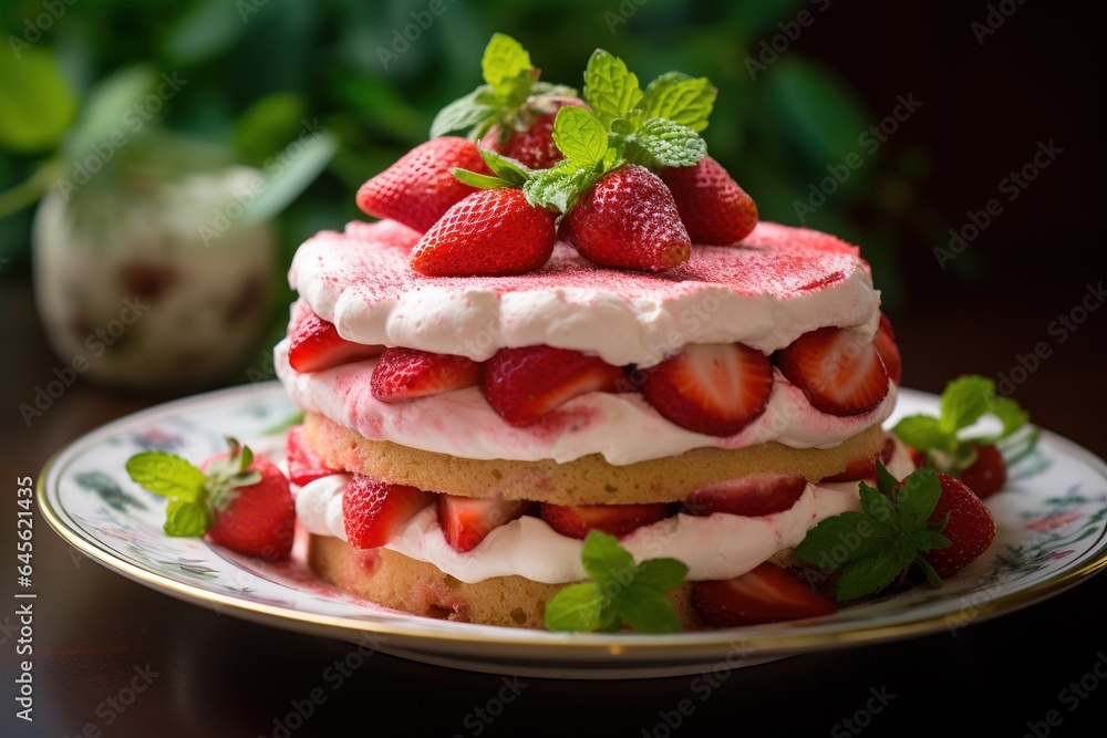 Strawberry cake with whipped cream and fresh strawberries, selective focus.Generative Ai Strawberry cake with whipped cream and fresh strawberries, selective focus.Generative Ai