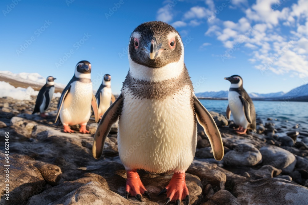 Fototapeta premium Two penguin standing on shore