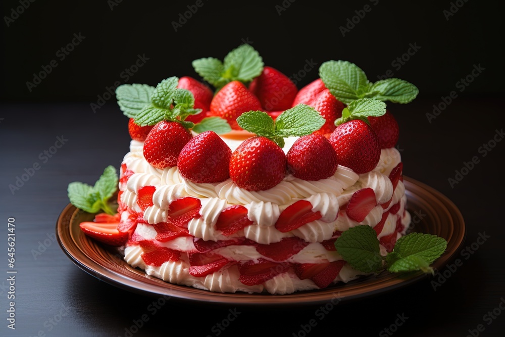Strawberry cake with whipped cream and fresh strawberries, selective focus.Generative Ai Strawberry cake with whipped cream and fresh strawberries, selective focus.Generative Ai