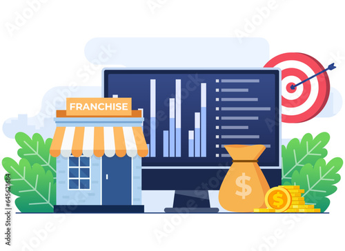 Franchising business branch expansion flat vector illustration concept, Small enterprise, company, shop, Service network, Retails store, suitable for ui, mobile apps, website banner, landing page