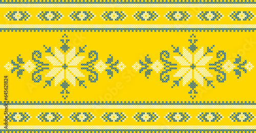 Vector illustration of Ukrainian ornament in ethnic style, identity, vyshyvanka, embroidery for print clothes, websites, banners. Background. Geometric design, border, copy space, frame