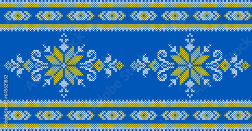 Vector illustration of Ukrainian ornament in ethnic style, identity, vyshyvanka, embroidery for print clothes, websites, banners. Background. Geometric design, border, copy space, frame