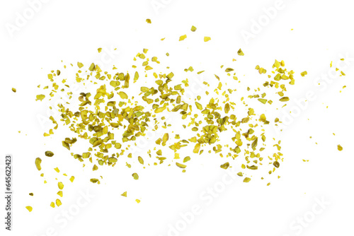Tableau sur toile Pistachios chopped pile isolated on white, top view