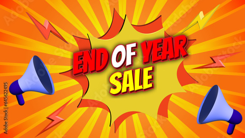 END OF YEAR SALE poster design, for end of year promotion, with vector megaphone.