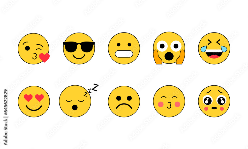 Vector mixed emoji set on white background Vector mixed emoji set on white background