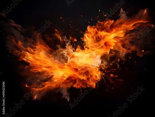 Fire explosion on black background