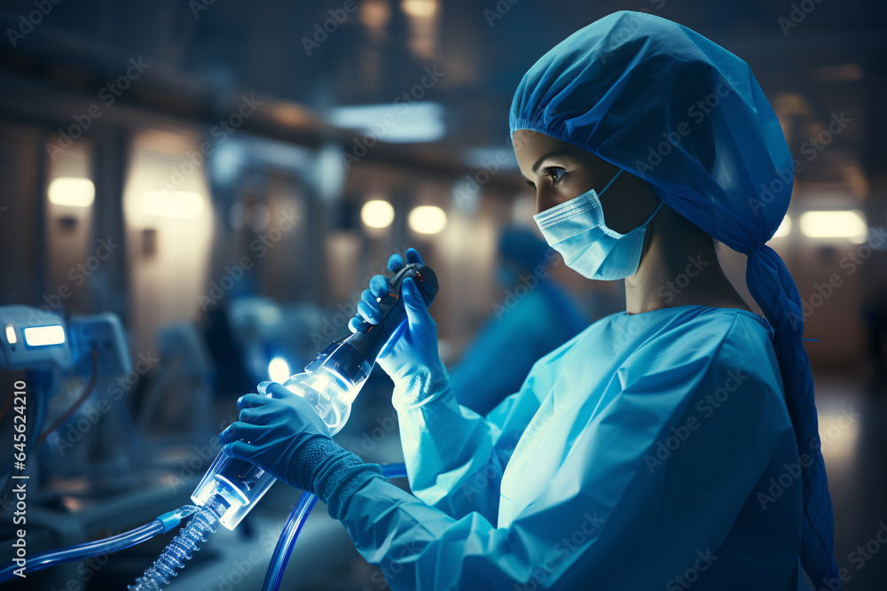 Science, medicine, technology, chemistry and people concept - close up of doctor scientist or laboratory assistant working with microscope in clinical laboratory Science, medicine, technology, chemistry and people concept - close up of doctor scientist or laboratory assistant working with microscope in clinical laboratory