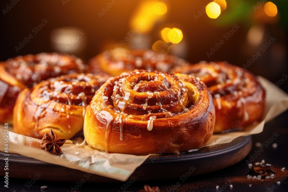 cinamon rolls on blurred background (Generative AI) cinamon rolls on blurred background (Generative AI)