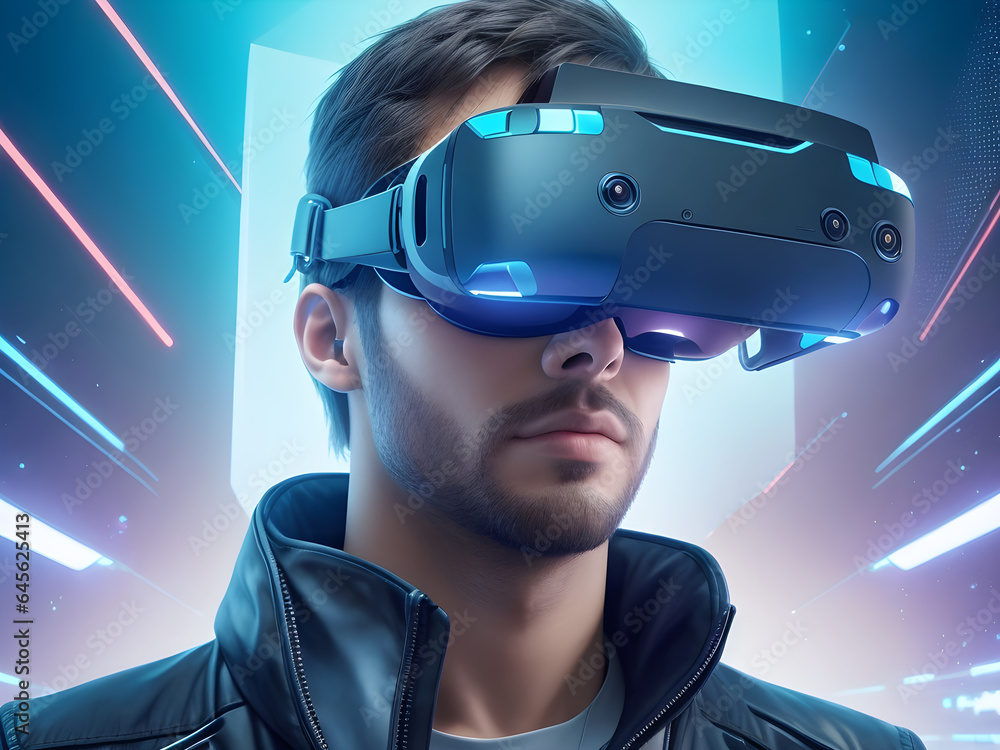 Free Photo futuristic virtual reality concept vr and ar technologies a man in glasses with 3d illustration Generated ai Free Photo futuristic virtual reality concept vr and ar technologies a man in glasses with 3d illustration Generated ai