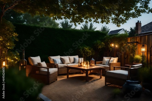 In this idyllic suburban oasis, the combination of a tranquil summer evening, the charm of the garden lights, and the comfort