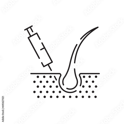 Hair loss treatment flat line icon. Shampoo ph, dandruff, hair growth, keratin, conditioner bottle vector illustration. Outline signs for beauty stores