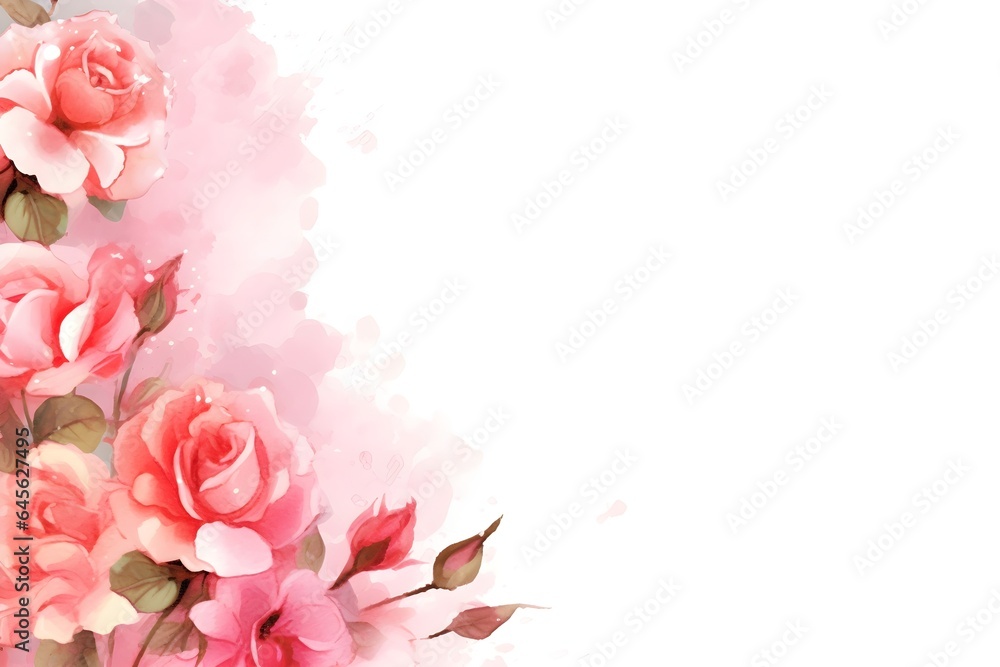 Watercolor pink roses on white background, wedding invitation