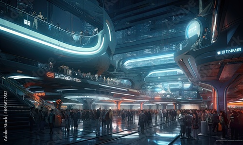 Photo of a futuristic building with a group of people gathered in front