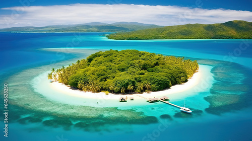 Aerial View of Beautiful Island in The Ocean Tourism and Travel Concept