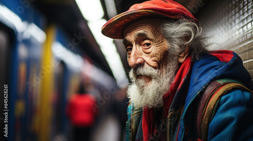 Closeup of old homeless African American Man in subway © Olga