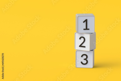 Stack of buttons with numbers 1 2 3. Execution priority. Task list. Step by step plan. Basic goals. Business schedule. Preschool education. Agenda concept. 3d render photo